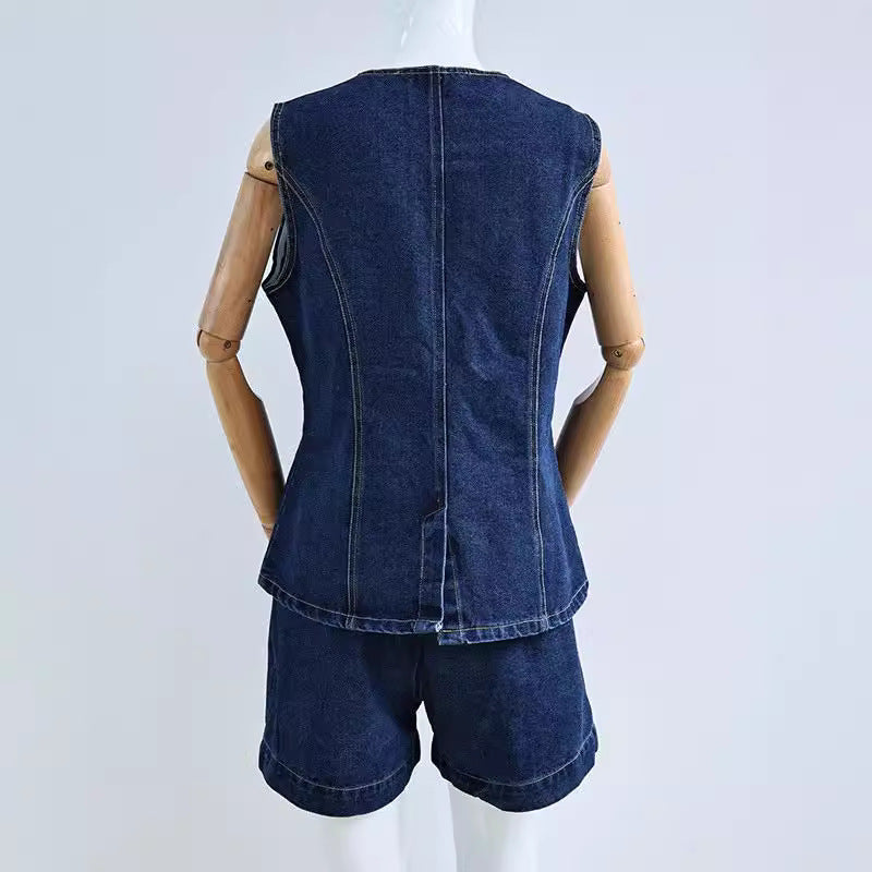 Damen Denim Overall mit schickem Schnitt und Knopfdetails EB