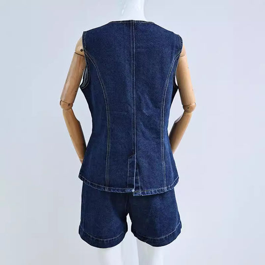 Damen Denim Overall mit schickem Schnitt und Knopfdetails EB