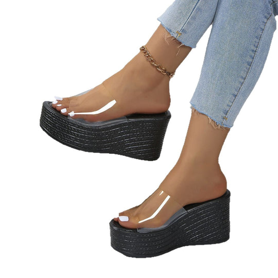 Damen Plateau-Sandalen mit transparentem Obermaterial und rutschfester Sohle EB