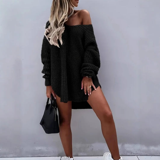 Damen lässiger Strickpullover mit tiefem V-Ausschnitt und ballonförmigen Ärmeln EB