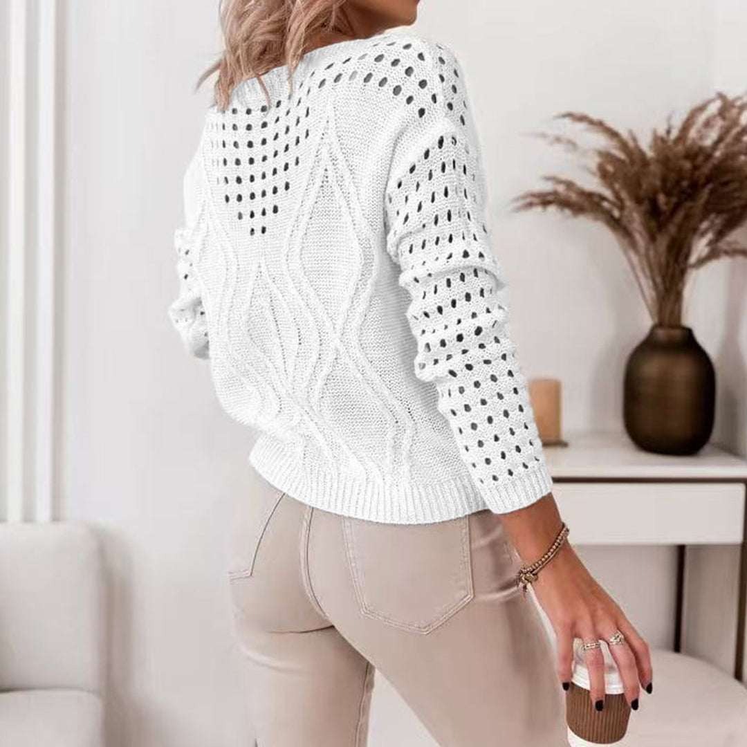 Damen Strickpullover mit luftigen Lochmustern und zartem Zopfdesign EB