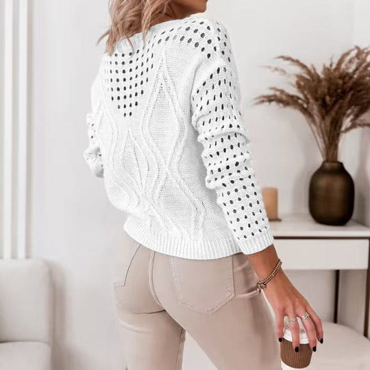Damen Strickpullover mit luftigen Lochmustern und zartem Zopfdesign EB