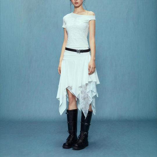 Damen asymmetrischer Spitzenrock mit Raffung und elegantem Design EB