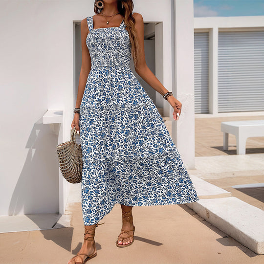 Damen Maxikleid mit schmeichelndem, elastischem Oberteil und floralen Druckdetails EB