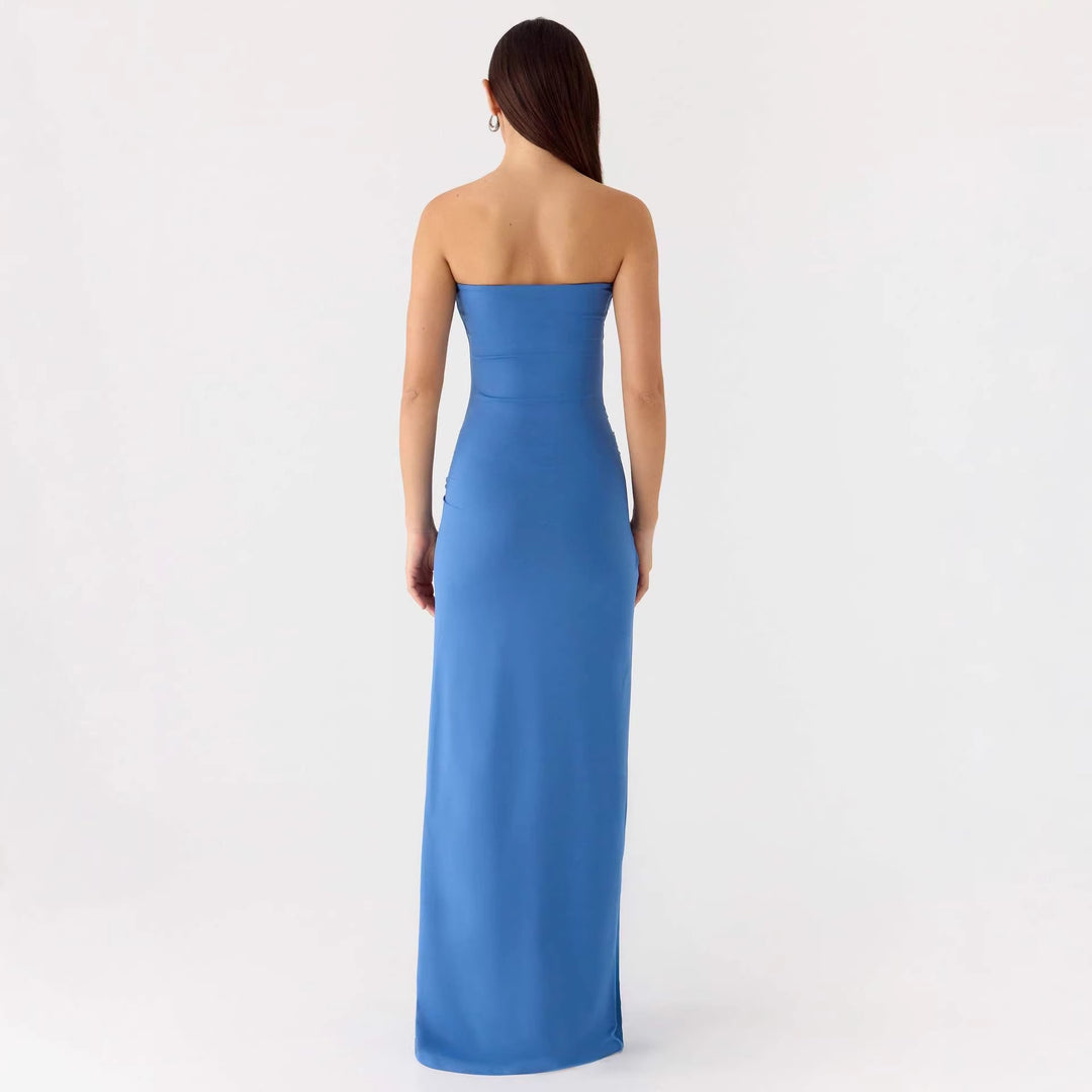 Damen Strapless Maxikleid mit elegantem Wickeldetail EB