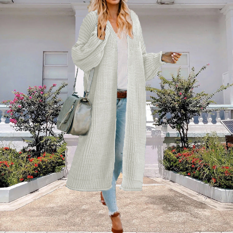 Damen Strickmantel mit offenem Design und voluminösen Ärmeln EB