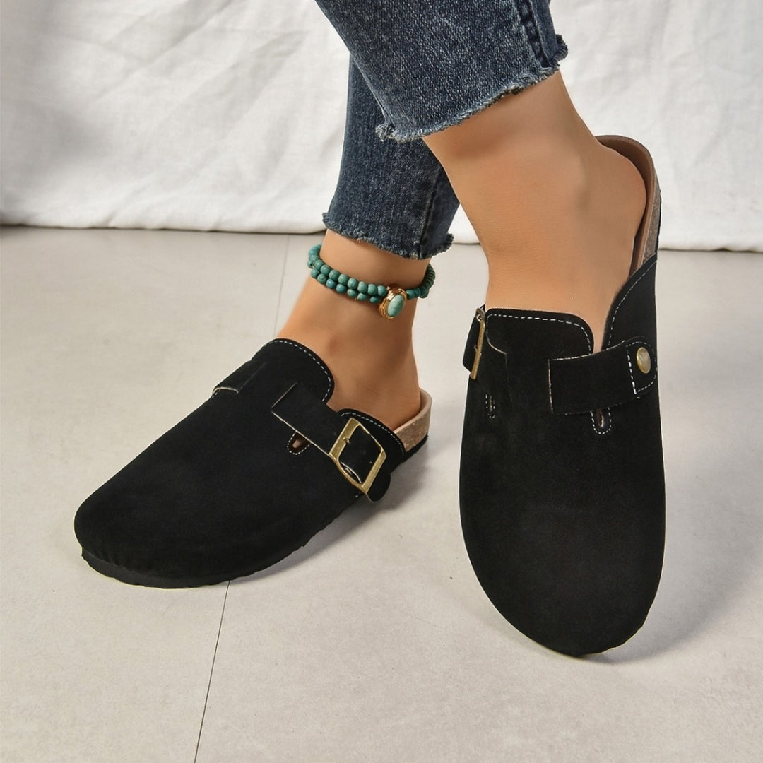 Damen Leder Clogs mit modischem Flechtmuster und verstellbarem Riemen EB