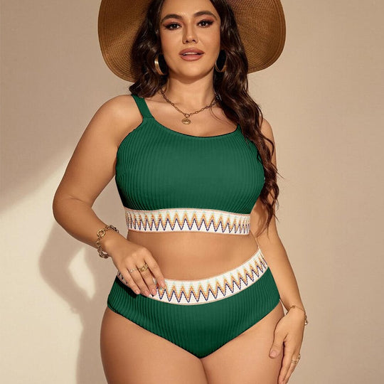 Damen Crop-Top Bikini-Set mit hohem Bund und dekorativem Muster EB