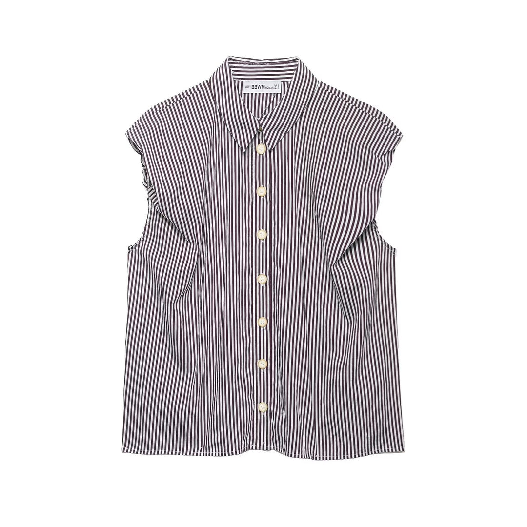 Damen Kurzarm Bluse mit modernen Streifen und eleganter Knopfleiste EB