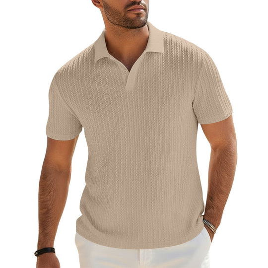 Herren Feinstrick-Polo mit strukturiertem Zopfmuster und weichem Baumwollmix EB