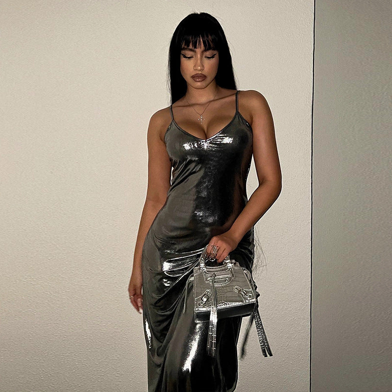 Damen figurbetontes Strickkleid mit tiefem V-Ausschnitt und langen Ärmeln EB