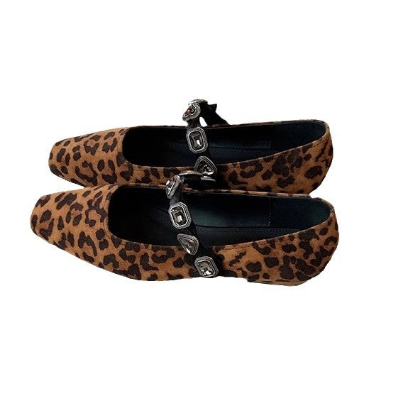 Damen Ballerinas mit modischem Leo-Design und eleganter Schnallenapplikation EB