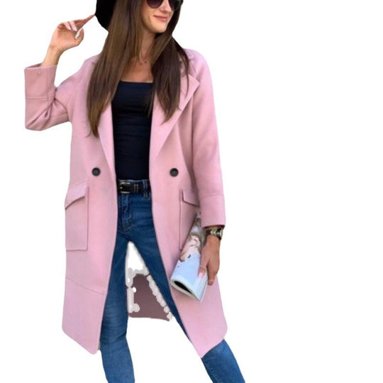 Damen Modischer Longblazer mit tiefem Revers und praktischen Taschen EB