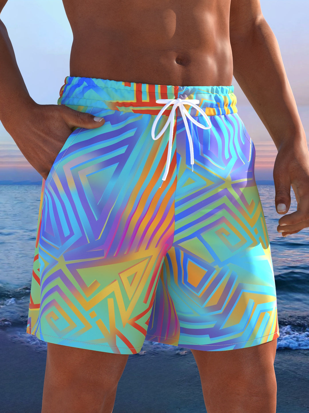 Herren Badeshorts mit animalischem Muster und elastischem Bund EB