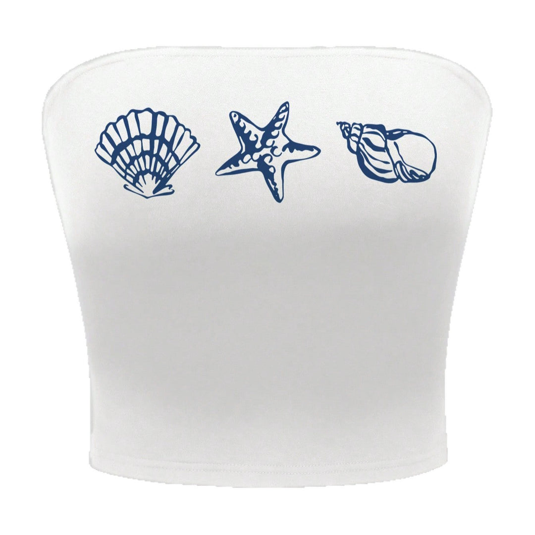 Damen Bandeau-Top im maritimen Design mit muschelförmigen Motiven EB