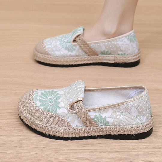 Damen bequeme Slip-On Freizeitschuhe mit floralem Dekor EB