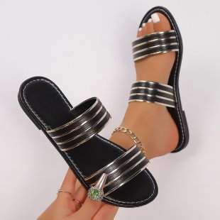 Damen modische Sommer-Sandalen mit eleganten Riemen und Metallic-Details EB