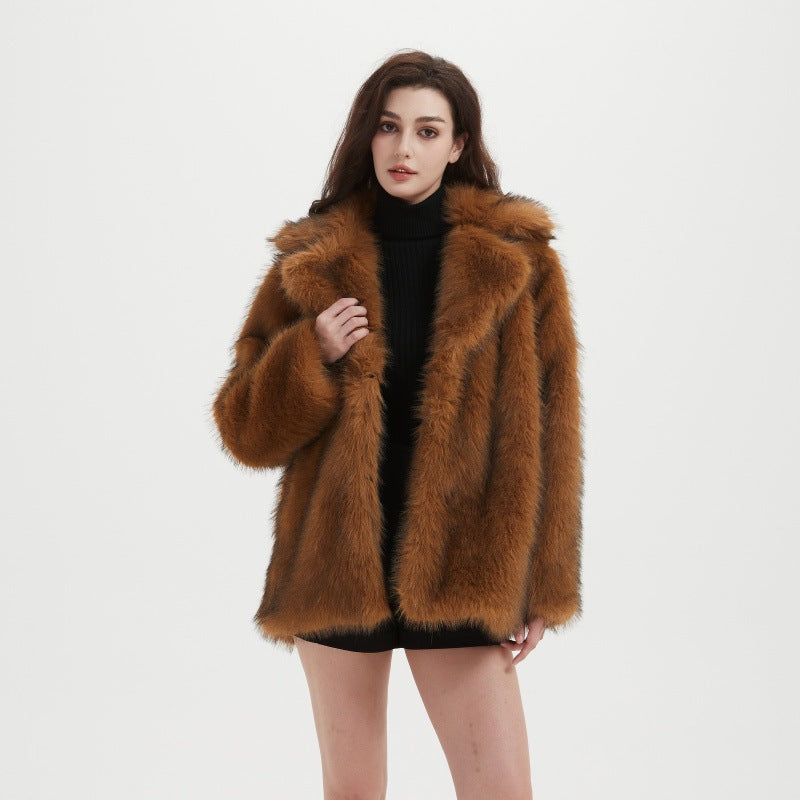 Damen Flauschige Kunstpelzjacke mit weiter Silhouette EB