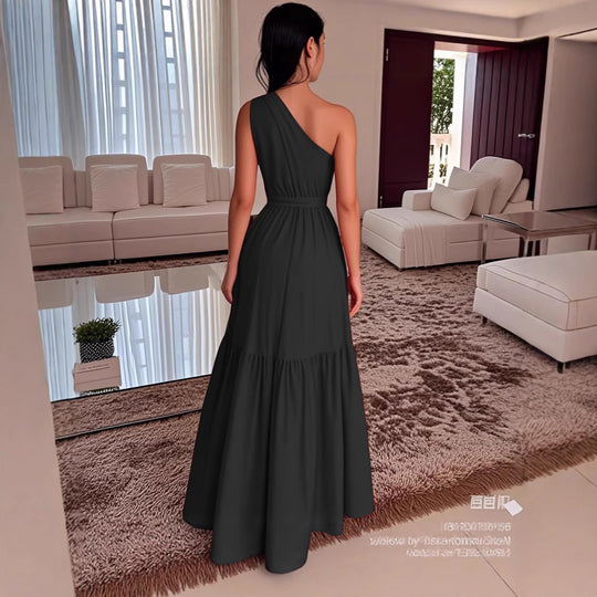 Damen Maxi-Kleid mit asymmetrischem Schnitt und elegantem Taillengürtel EB