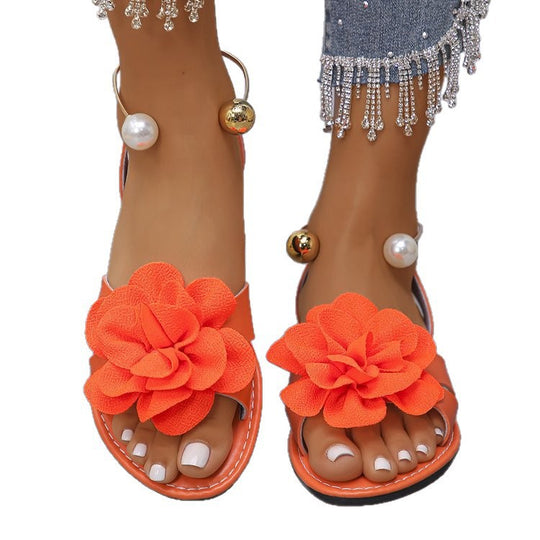 Damen Blumensandalen mit großer 3D-Blütenapplikation und Slingback EB