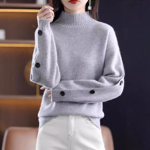 Damen Eleganter Rollkragenpullover mit Knopfdetails und weichem Material EB
