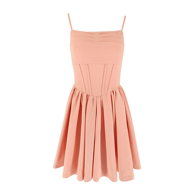 Damen schickes Sommerkleid mit Trägern und Falten EB
