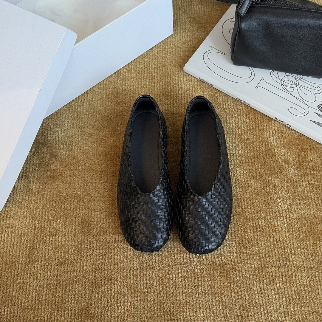 Damen Ballerinas aus hochwertigem geflochtenem Leder mit rutschfester Sohle EB