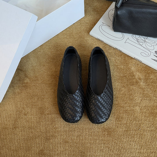 Damen Ballerinas aus hochwertigem geflochtenem Leder mit rutschfester Sohle EB