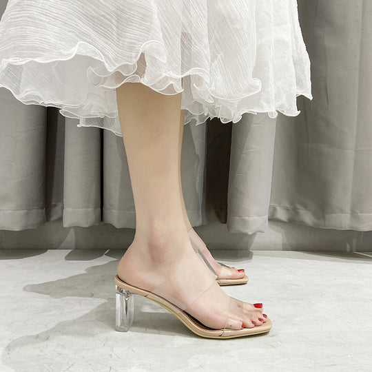 Damen elegante transparente Blockabsatz-Sandalen EB