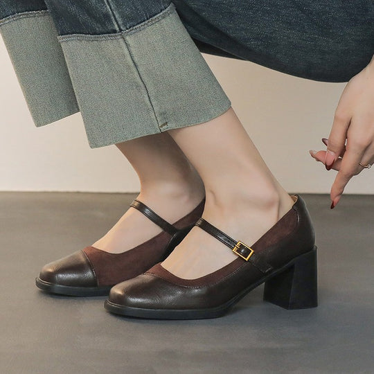 Damen Elegante Mary Jane Schuhe mit Blockabsatz und stilvollem Riemchen EB