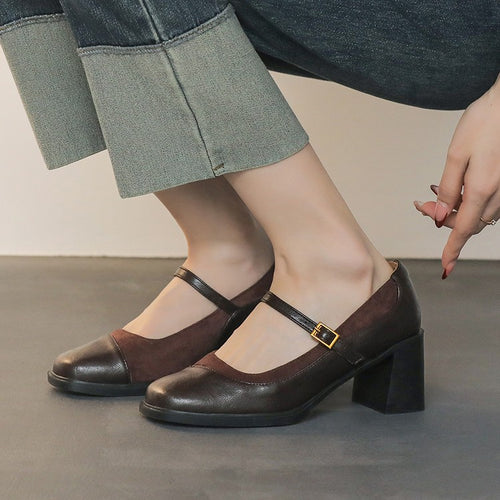 Damen Elegante Mary Jane Schuhe mit Blockabsatz und stilvollem Riemchen EB