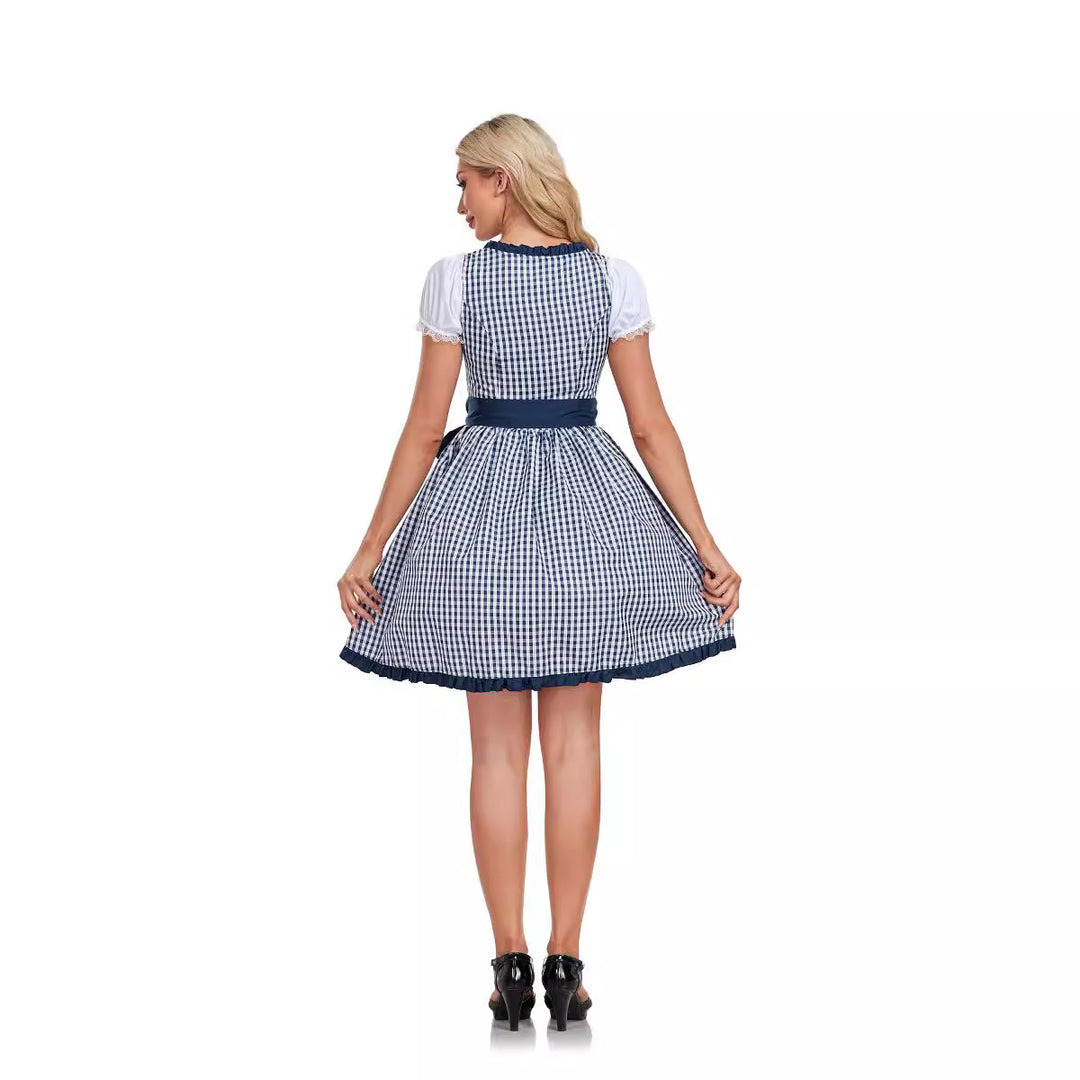 Damen nan kurzes Dirndl Trachtenkleid mit Schnürung Puffärmeln und Schürze EB