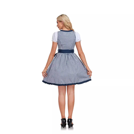 Damen nan kurzes Dirndl Trachtenkleid mit Schnürung Puffärmeln und Schürze EB