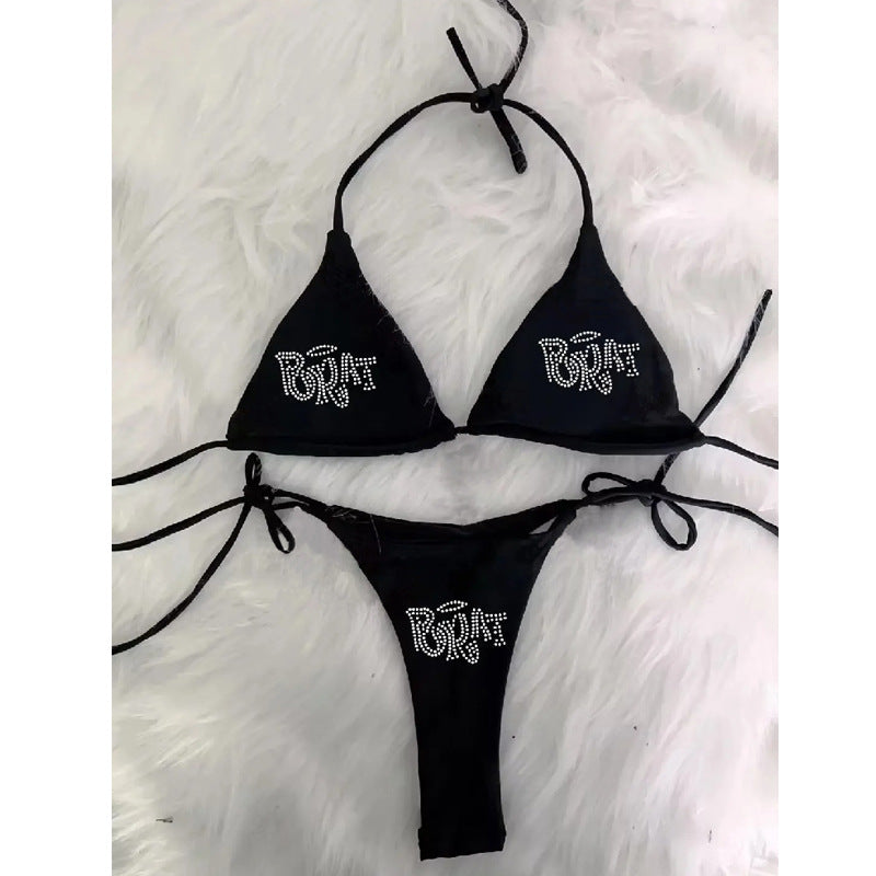 Damen Bikini-Set mit glitzerndem Druck und verstellbaren Trägern EB