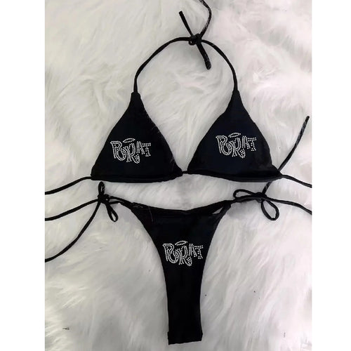 Damen Bikini-Set mit glitzerndem Druck und verstellbaren Trägern EB