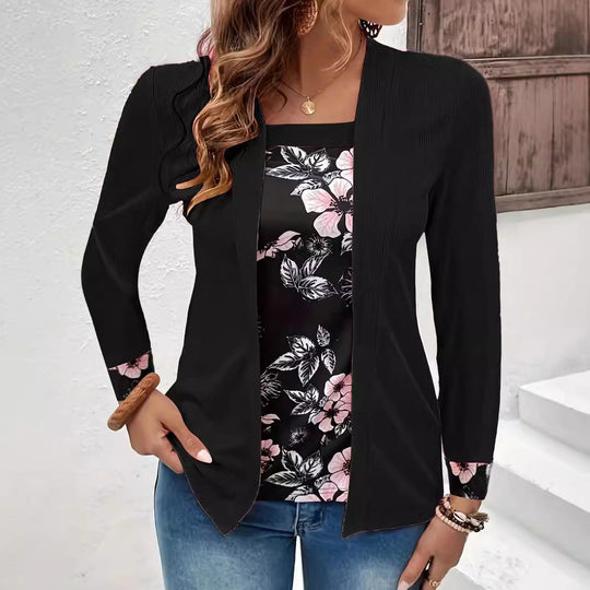 Damen Elegante und lässige Longjacke mit floralem Design EB
