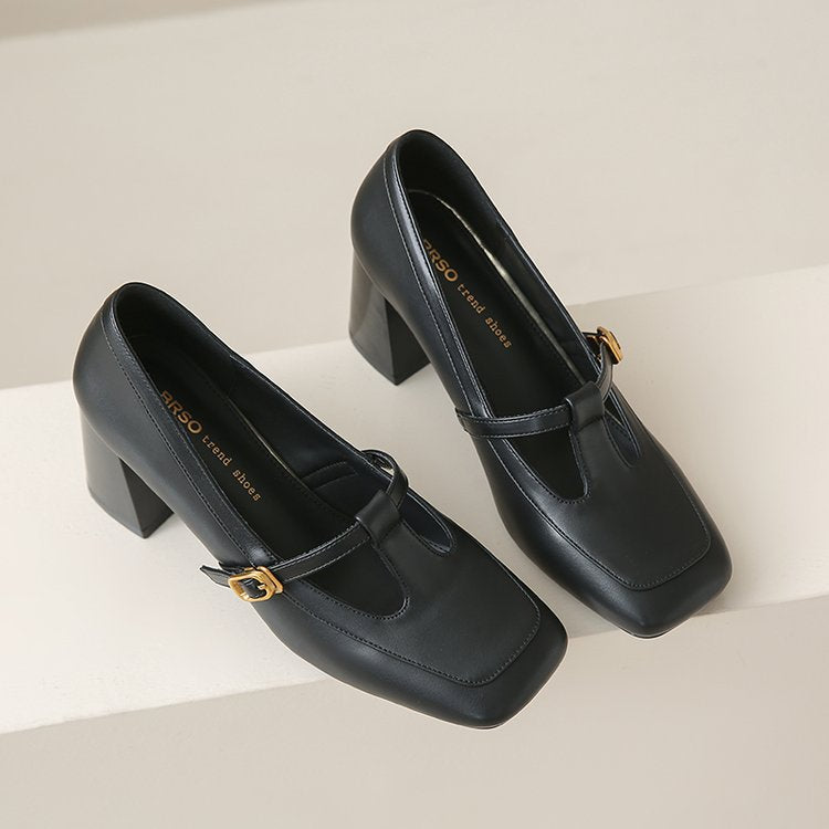 Damen elegante Mary Jane Pumps mit modischem Blockabsatz und verstellbarem Riemchen EB