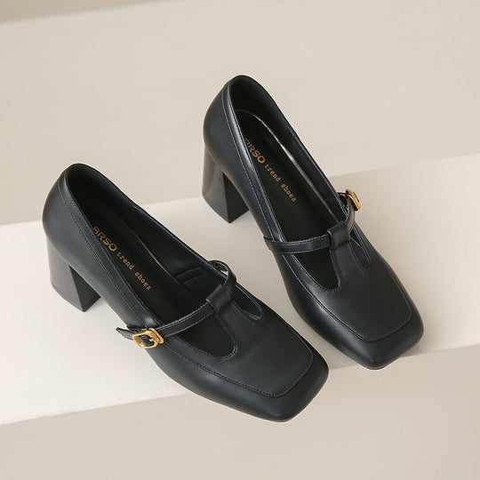 Damen elegante Mary Jane Pumps mit modischem Blockabsatz und verstellbarem Riemchen EB