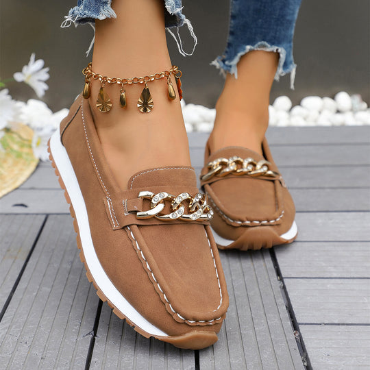 Damen Mokassins mit modischem Ketten-Design und rutschfester Sohle EB