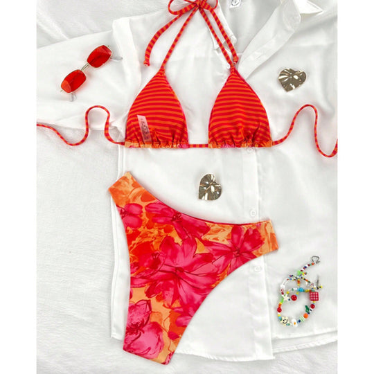 Damen Triangel-Bikini mit trendigem Blumenmuster EB