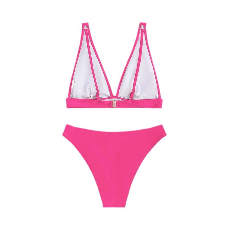 Damen Hochgeschnittener Bikini mit V-Ausschnitt und breiten Trägern EB