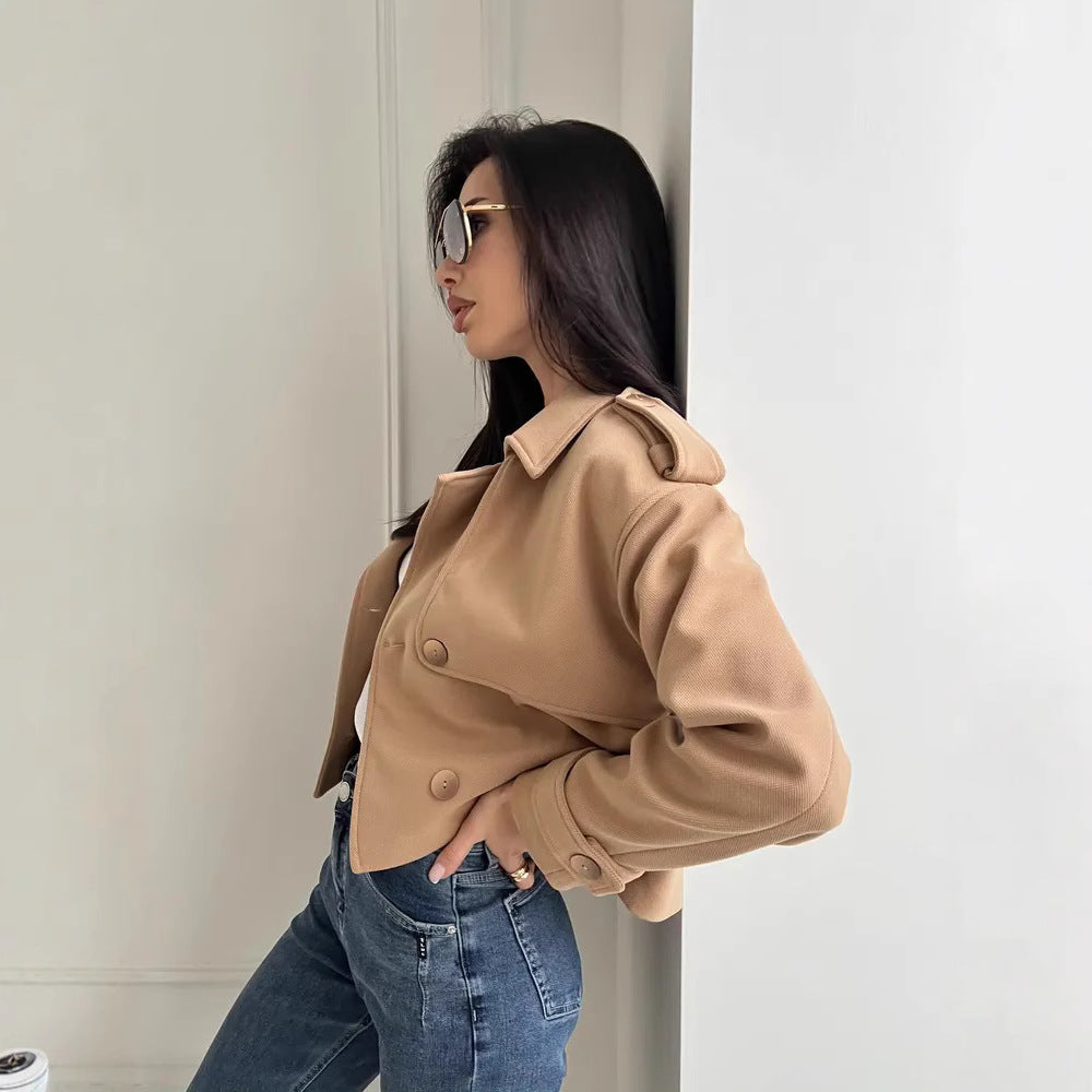 Damen Modische Kurzjacke mit doppelter Knopfleiste und lässigem Schnitt EB