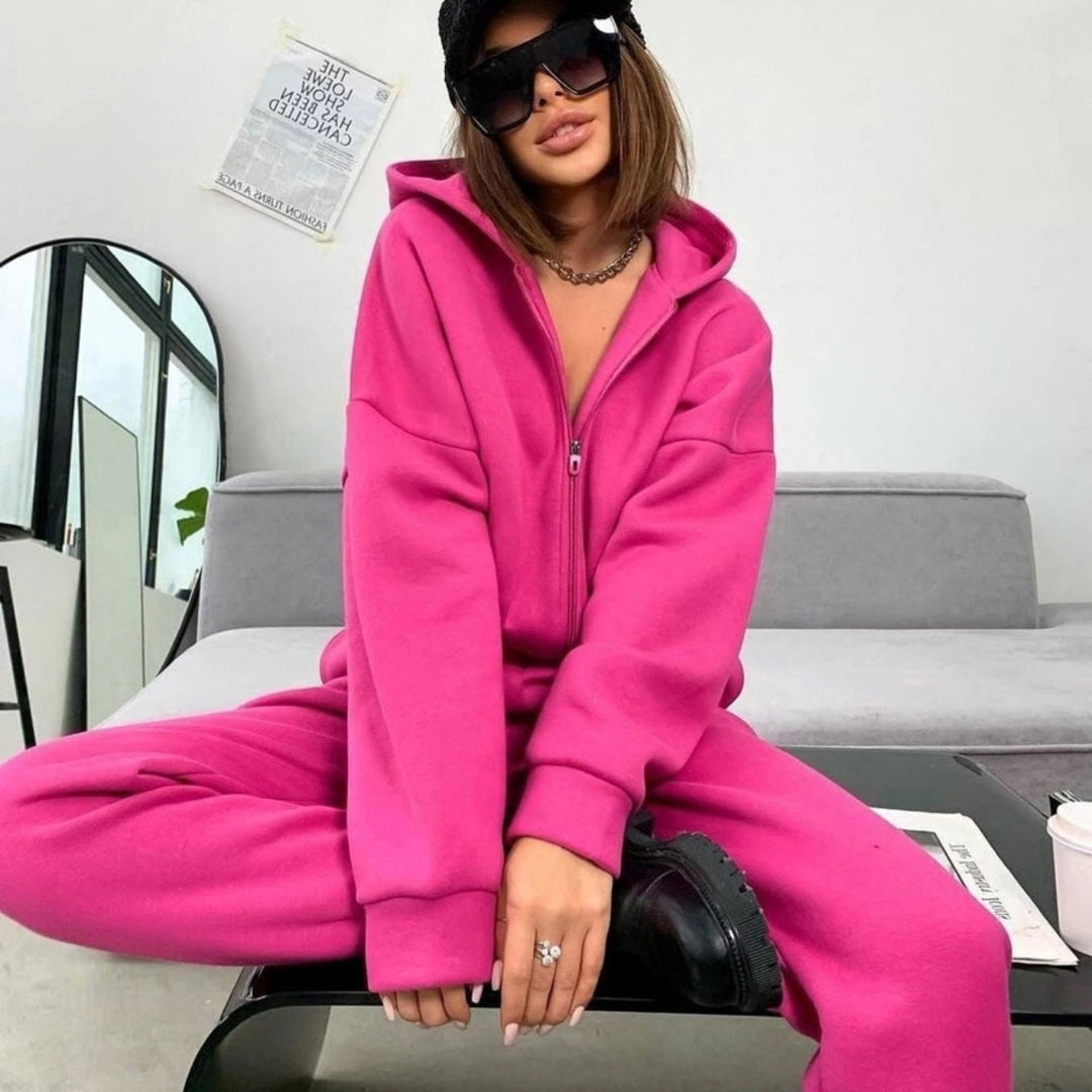 Damen nan weiches Reißverschluss-Hoodie und taillierte Komfort-Jogginghose Set mit innenliegendem Fleece EB
