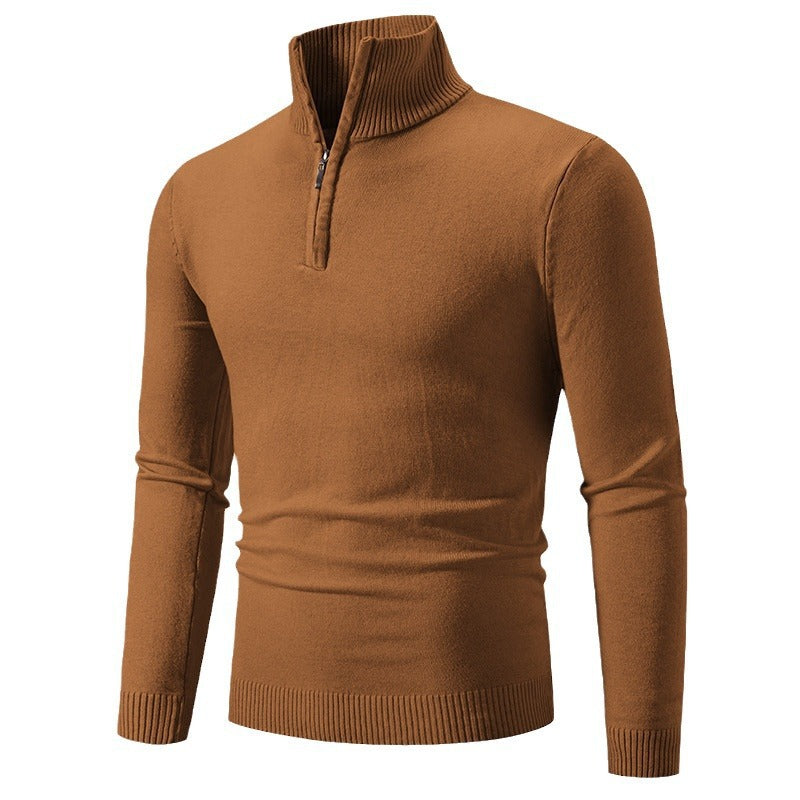 Herren Rollkragenpullover mit kurzem Reißverschluss und feiner Struktur EB
