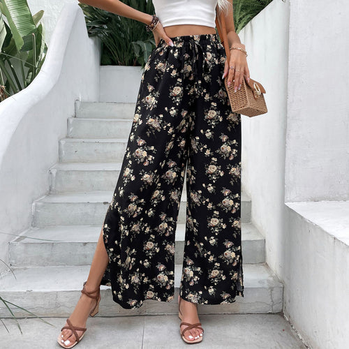 Damen Palazzo-Hose mit floralem Muster und hohen Schlitzen EB