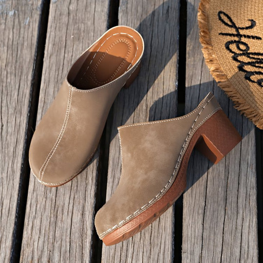Damen Komfortable Clogs mit blockförmigem Absatz EB