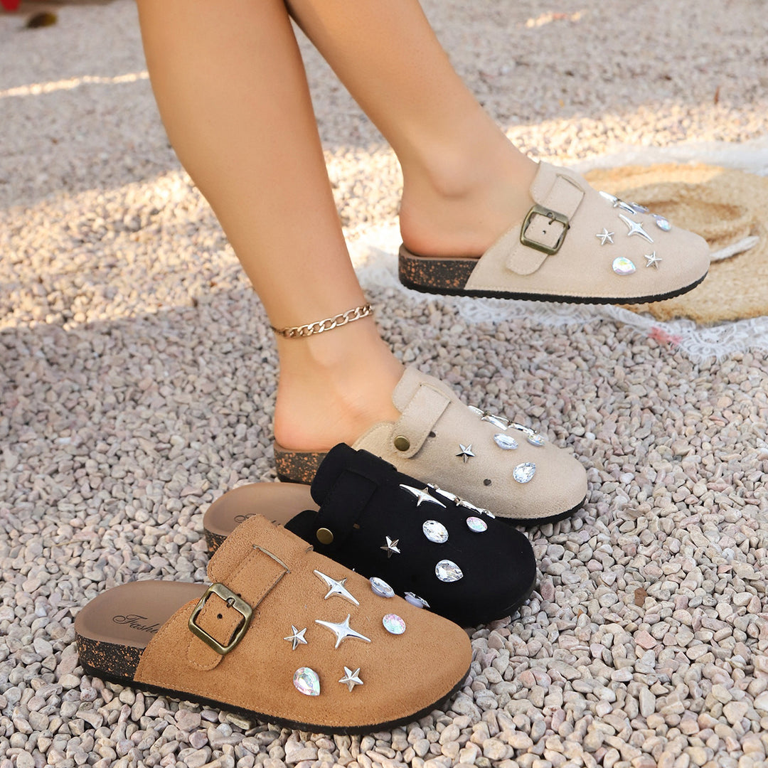 Damen Slip-On Hausschuhe mit modischem Schmuckdesign EB
