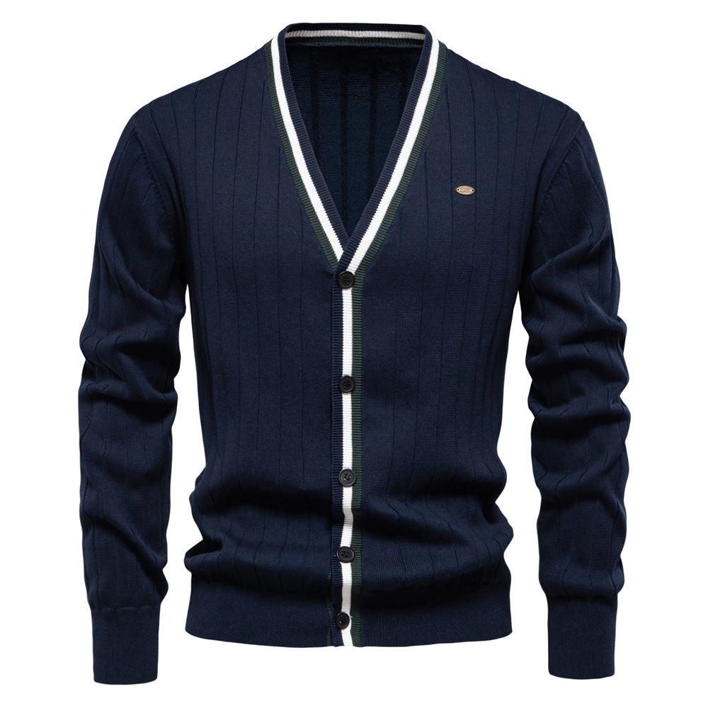 Herren Strickjacke mit elegantem V-Ausschnitt und feiner Rippstruktur EB