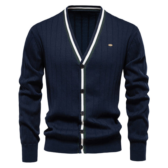 Herren Strickjacke mit elegantem V-Ausschnitt und feiner Rippstruktur EB