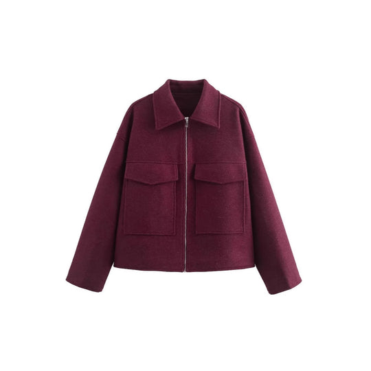 Damen lässige Jacke mit aufgesetzten Taschen und Reißverschluss EB